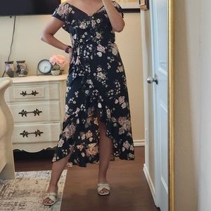 High-low black floral dress